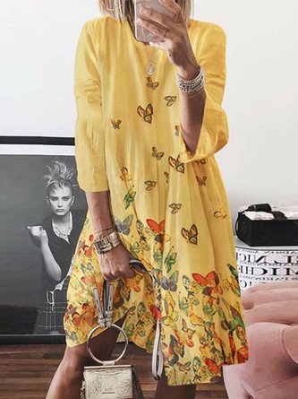 3/4 Sleeve Casual Printed Dress