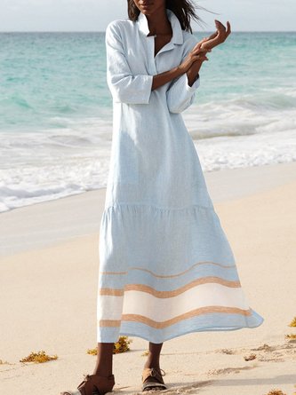 Plus Size Maxi Shirt Dress Pockets Long Sleeve Dress