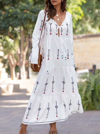 Boho V Neck Holiday Maxi Dress