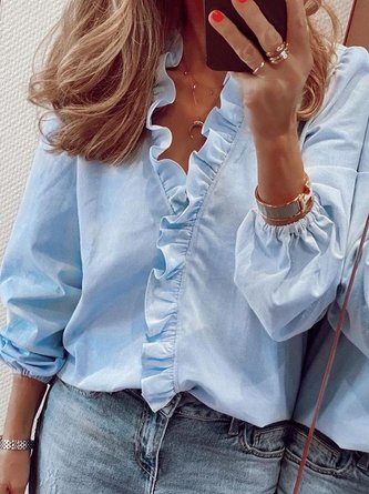 Long Sleeve Vintage Plain Blouse