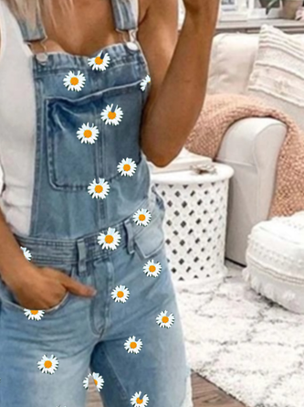 Blue Denim Square Neck Sleeveless One-Pieces