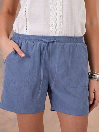 Gray-Blue Casual Pockets Plain Shorts