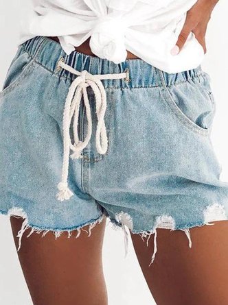 Casual Elastic Waist Bleach Wash Denim shorts