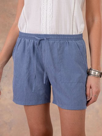 Gray-Blue Casual Pockets Plain Shorts