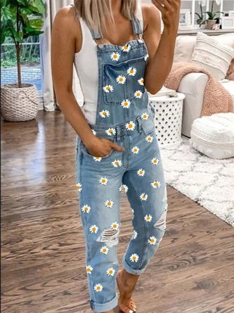 Blue Denim Square Neck Sleeveless One-Pieces