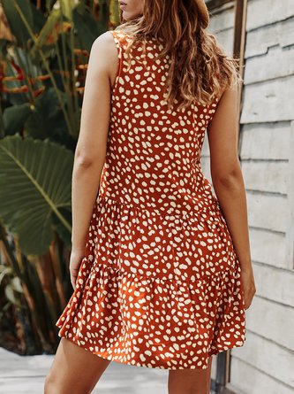 V Neck  A-Line Holiday Boho Polka Dots  Mini Dress