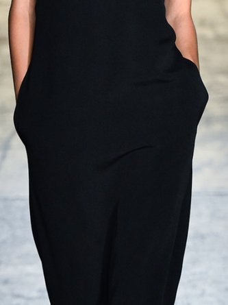 Round Neck Cotton Plain Casual Jumpsuit