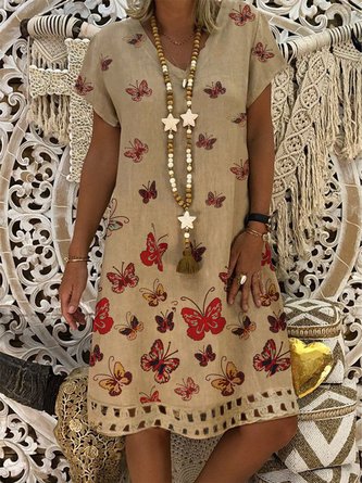 Summer Printed Mini Dress Women Short Sleeve Dress