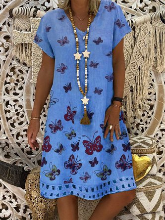 Summer Printed Mini Dress Women Short Sleeve Dress