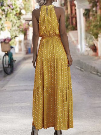 Sundress Halter A-Line Holiday Polka Dots Maxi Dress