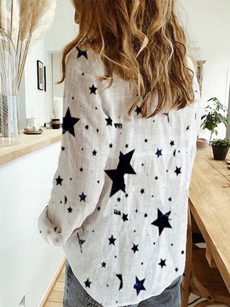 White Printed Casual Long Sleeve Top