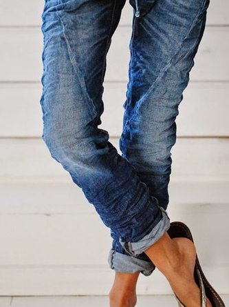 Casual Vintage Drawstring Denim Trousers