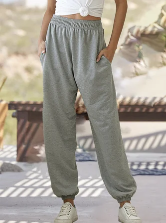 Solid Daily Pockets Casual Pants