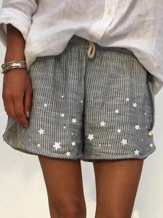 Star Print Striped Shorts Casual Short
