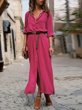 Shawl Collar  Shift Women 3/4 Sleeve Paneled Spring Dress