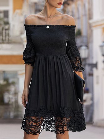 Off Shoulder A-Line Shirred Cocktail Mini Dress