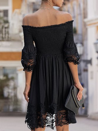 Off Shoulder A-Line Shirred Cocktail Mini Dress