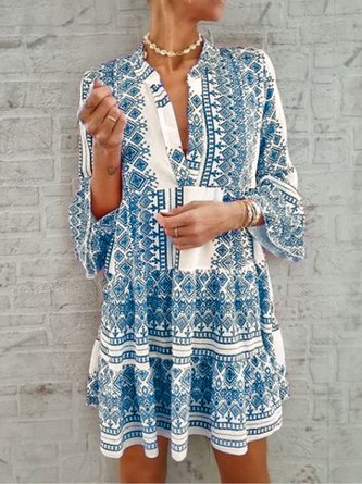 Printed Long Sleeve Casual Dress
