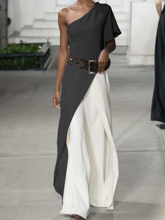 Cold Shoulder Maxi Dresses Two Piece Work Paneled Solid Dresses