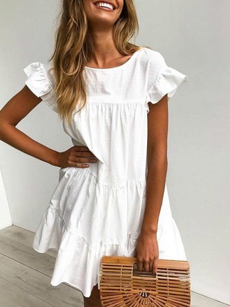 White Casual Cotton Short Sleeve Dress