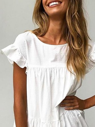White Casual Cotton Short Sleeve Dress