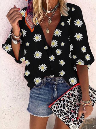 Casual 3/4 Sleeve V Neck Top