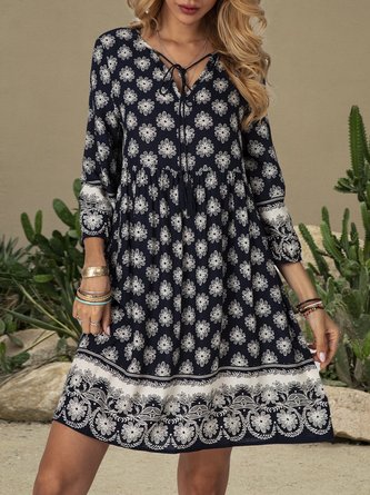 V Neck A-Line Holiday Floral Mini Dress