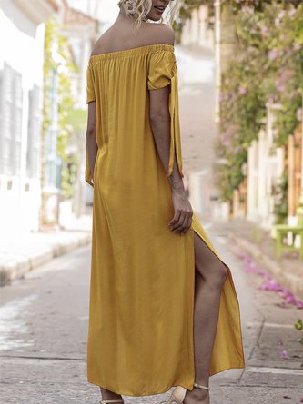 Horizontal Neck  Shift Beach Holiday Maxi Dress