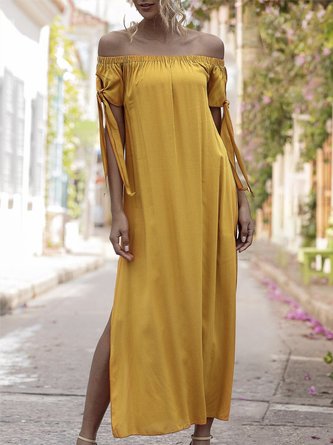 Horizontal Neck  Shift Beach Holiday Maxi Dress