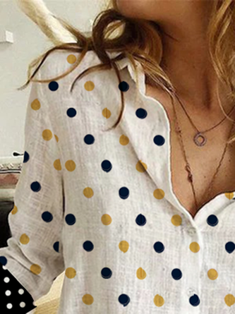 Vintage Shirt Collar Cotton Polka Dots Blouse