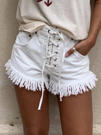 Denim Casual Solid Shorts