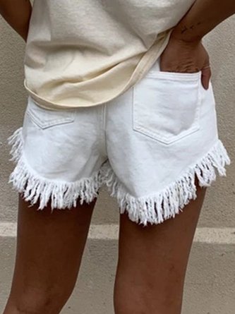 Denim Casual Solid Shorts