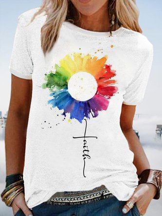 White Casual Cotton-Blend Short Sleeve Top