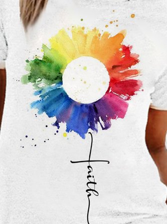 White Casual Cotton-Blend Short Sleeve Top