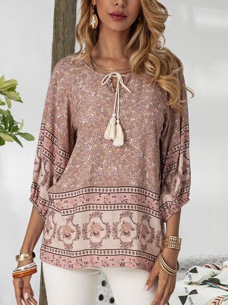 Pink Floral-Print Tribal Boho Top