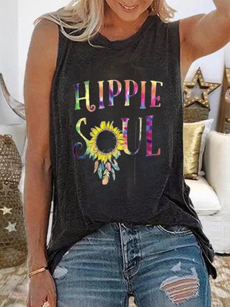 Black Printed Sleeveless Round Neck Top