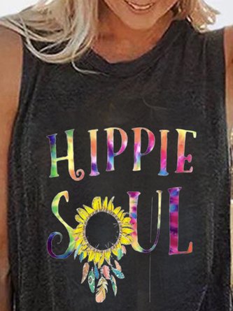 Black Printed Sleeveless Round Neck Top