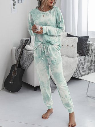 Green White Crew Neck Casual Two-Piece Set