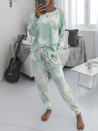 Green White Crew Neck Casual Two-Piece Set