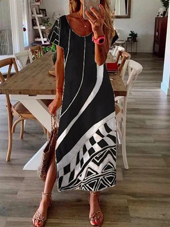 Black Shift Casual Crew Neck Dress