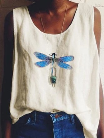 Cotton-Blend Sleeveless Floral Casual Top