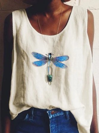 Cotton-Blend Sleeveless Floral Casual Top