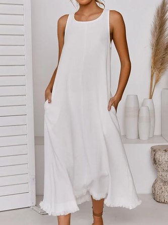 Sleeveless Tassel Hem Elegant Midi Dress