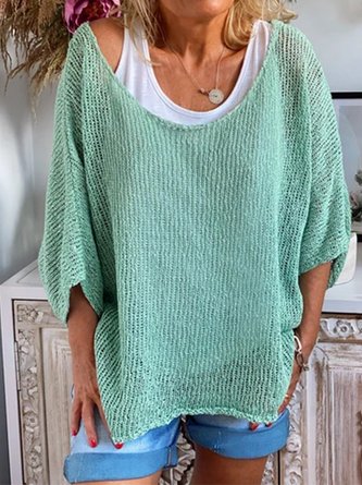 Casual Plus Size 3/4 Sleeve Knitting Shirts Top