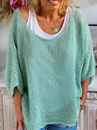 Casual Plus Size 3/4 Sleeve Knitting Shirts Top