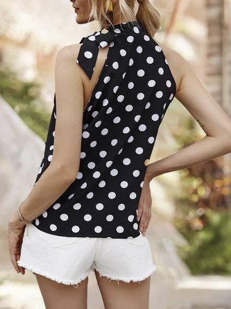 Black Halter Holiday Polka Dots Printed Top