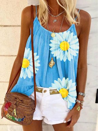 Casual Plus Size Sleeveless Floral Printed Tank