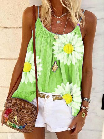 Casual Plus Size Sleeveless Floral Printed Tank