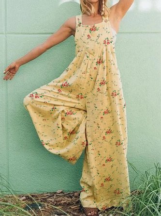 Vintage Cotton-Blend Square Neck Jumpsuit