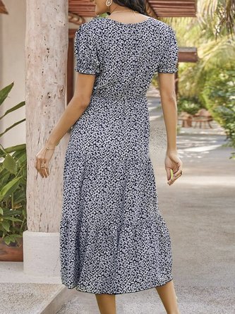 A-Line Holiday Floral Midi Dress